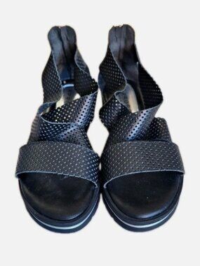 APRORO BLACK AND SILVER LEATHER PLATFORM SANDALS SIZE 38